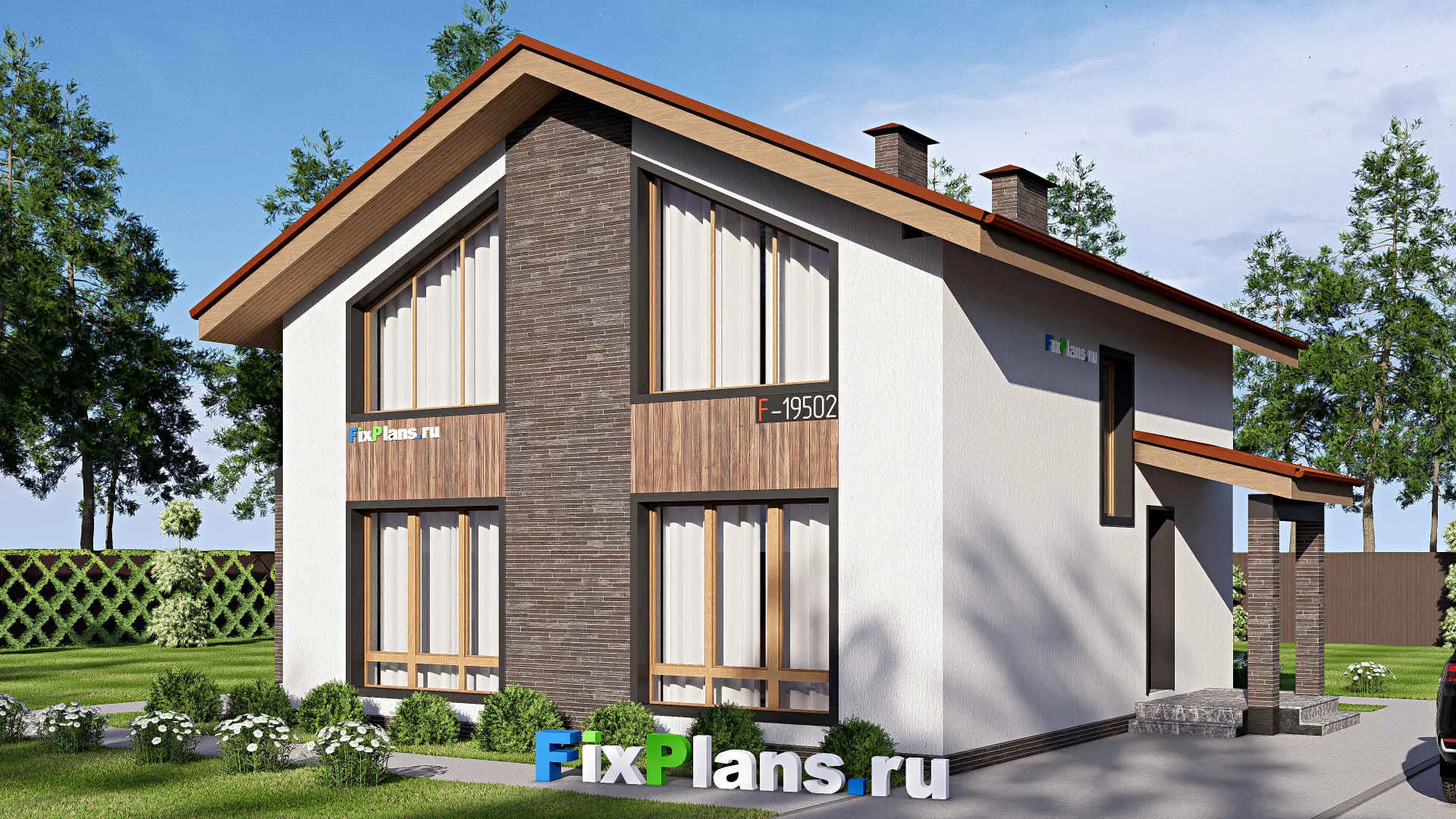 F-19502 - Проект дома с мансардой 10 на 14, площадью 160 м² с террасой, балконом и 4 спальнями