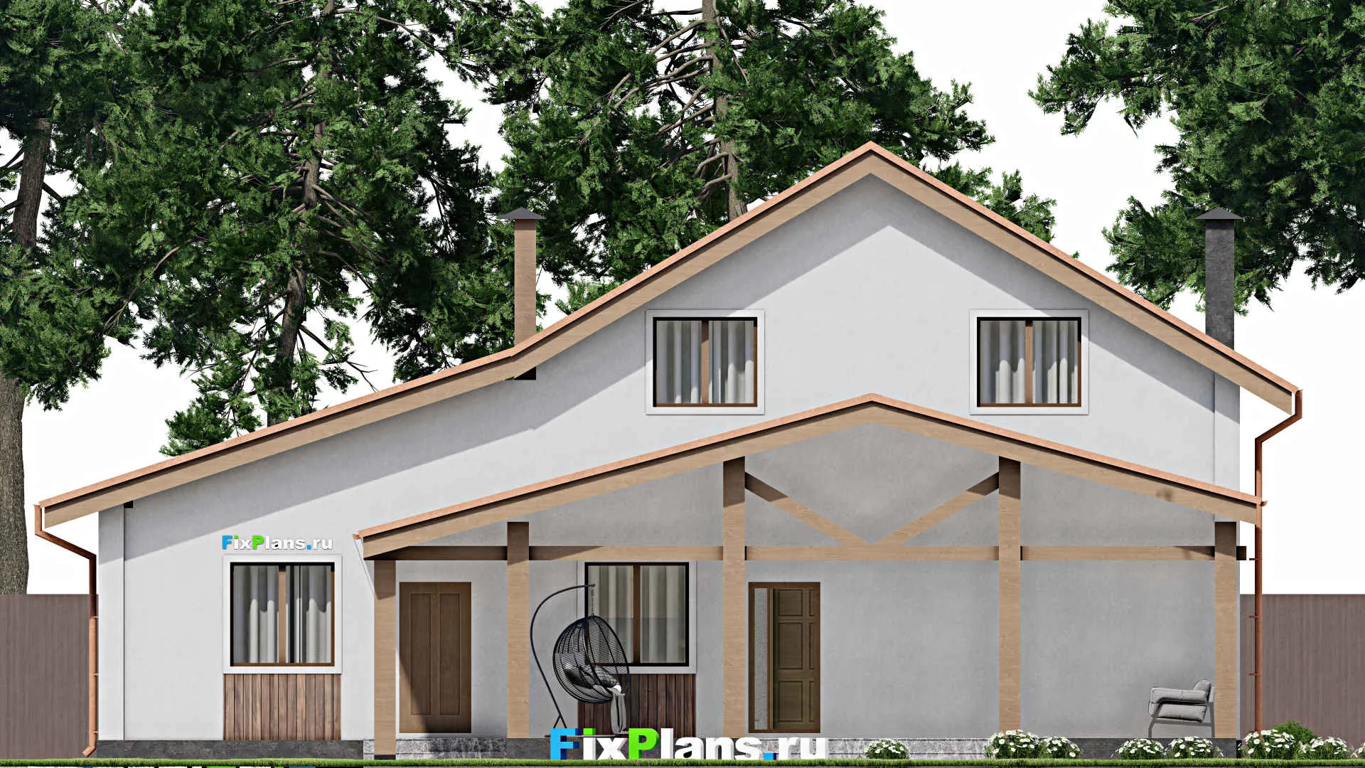 F-9422 - Проект дома с мансардой 15 на 16, площадью 220 м² с террасой, гаражом на 1 машину и 3 спальнями