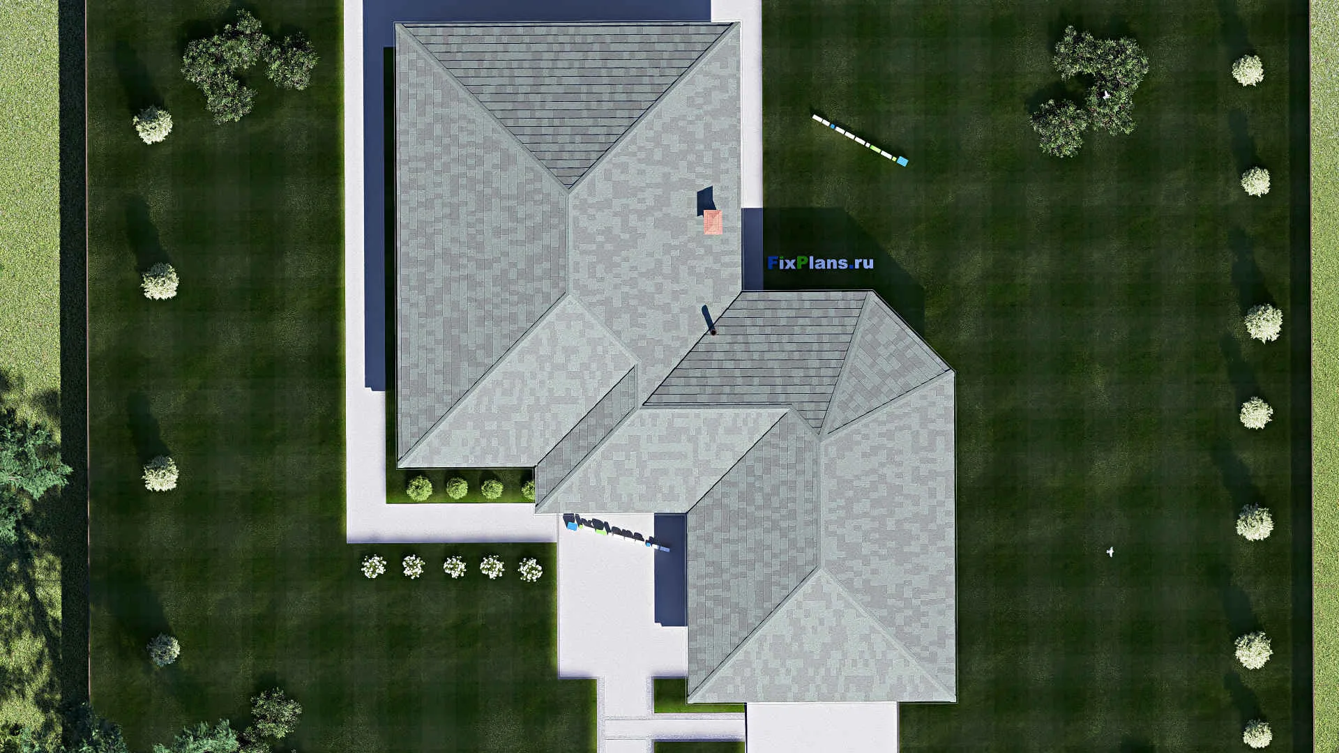 F-19025 - Проект одноэтажного дома 20 на 25, площадью 260 м² с террасой, гаражом на 2 машины и 2 спальнями