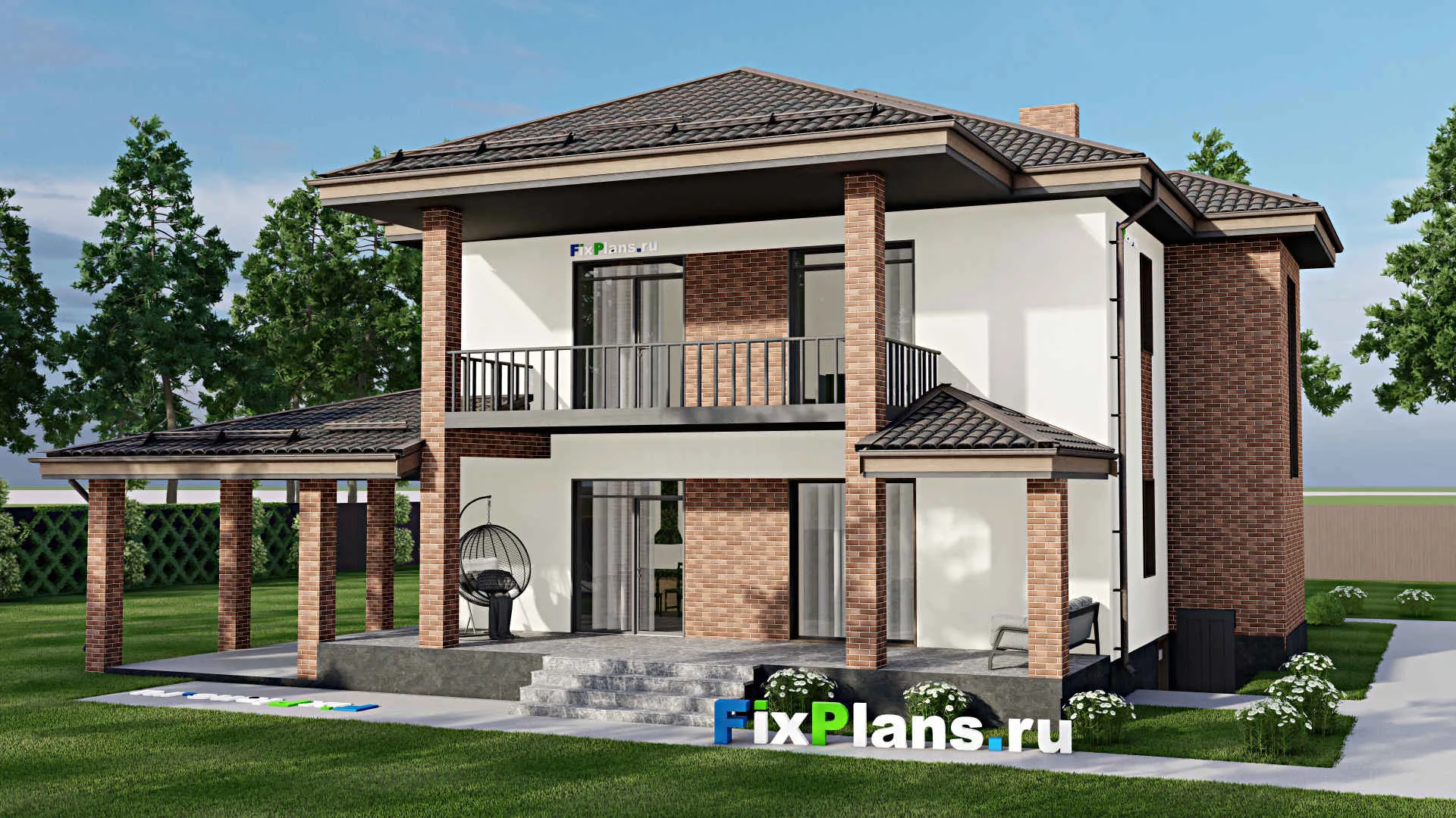 F-2978 - Проект двухэтажного дома 13 на 17, площадью 270 м² с террасой, балконом и 3 спальнями