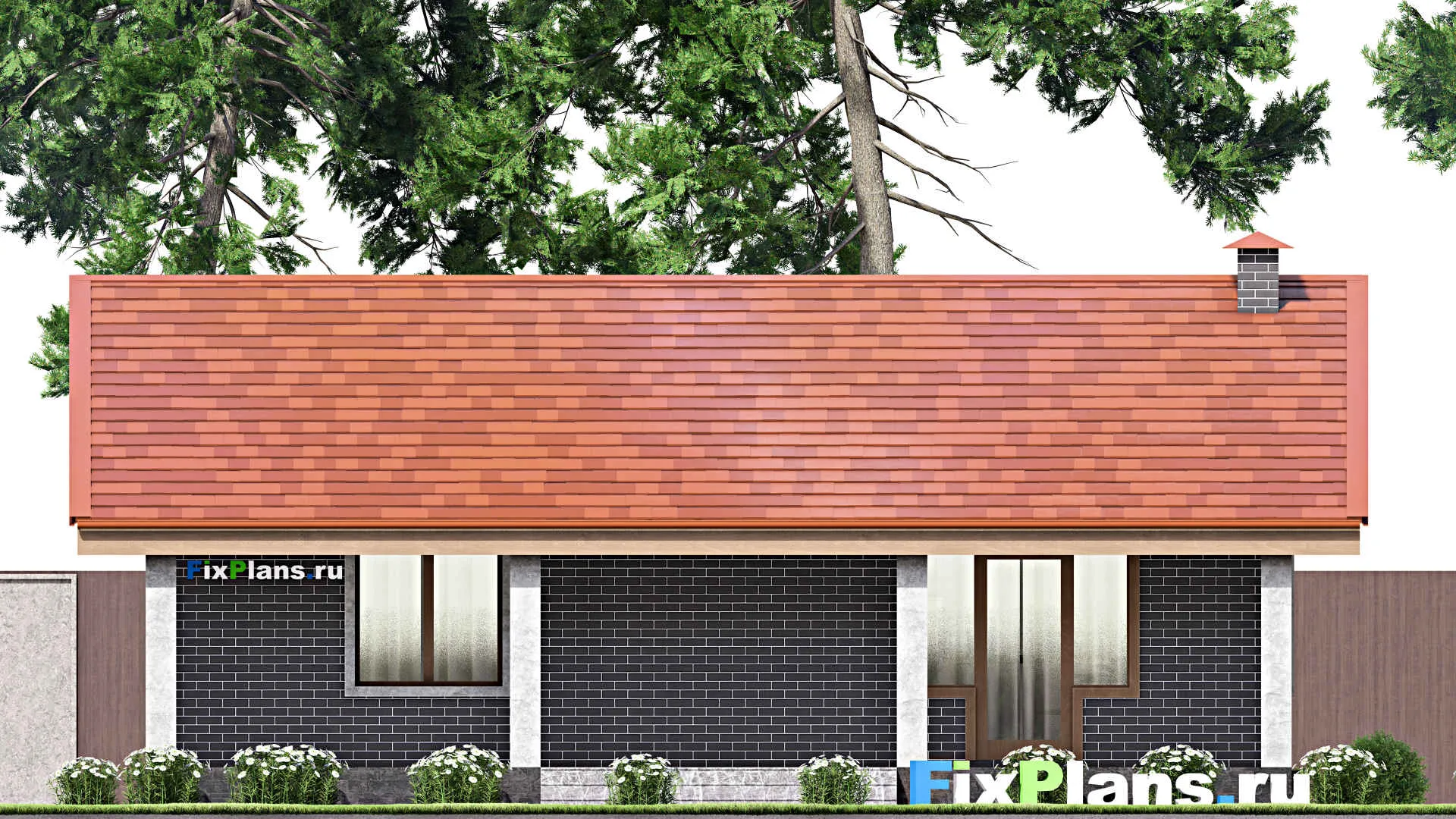 F-14165 - Проект одноэтажного дома 12 на 12, площадью 100 м² с террасой и 2 спальнями