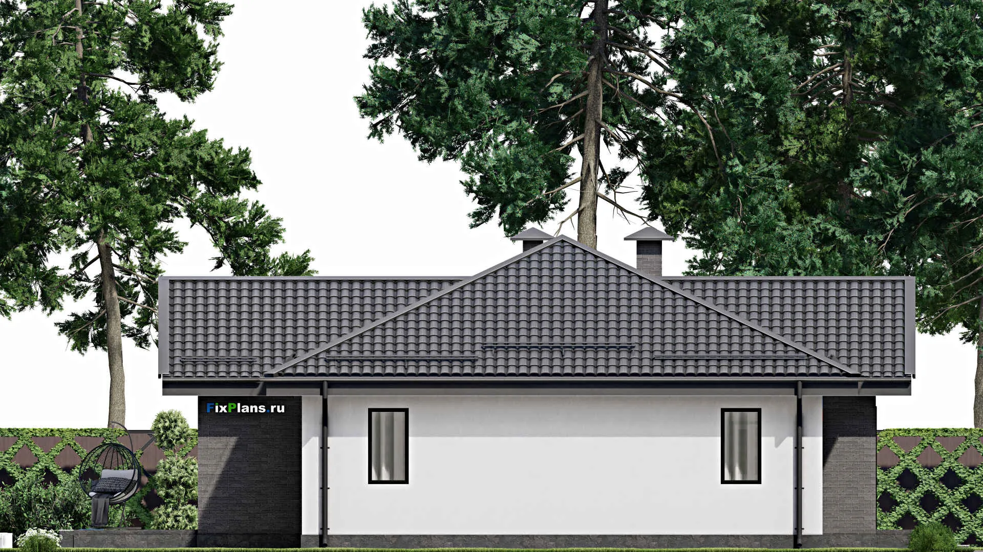 F-2744 - Проект одноэтажного дома 14 на 15, площадью 160 м² с террасой и 3 спальнями