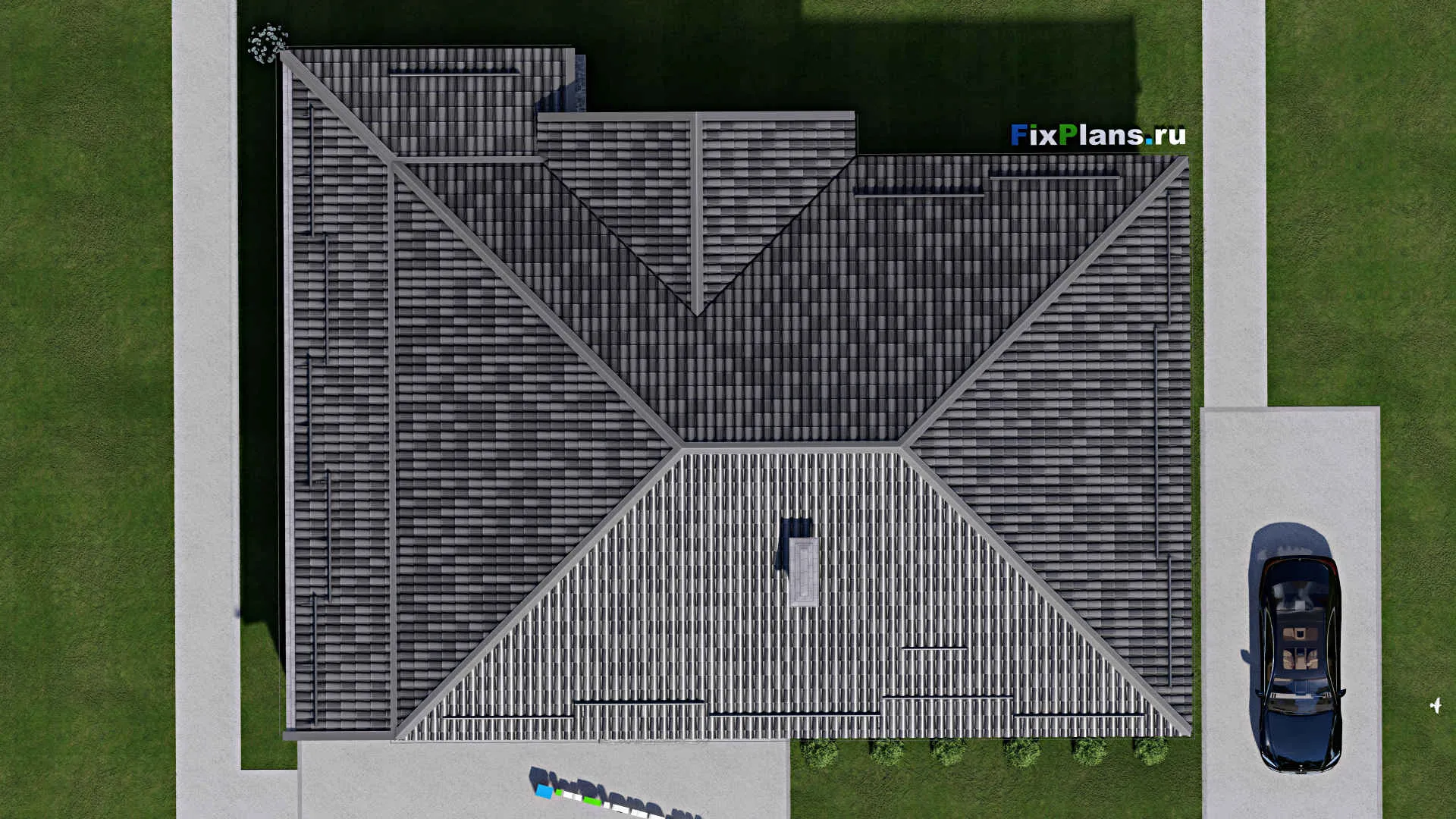 F-5885 - Проект одноэтажного дома 13 на 17, площадью 220 м² с террасой и 3 спальнями