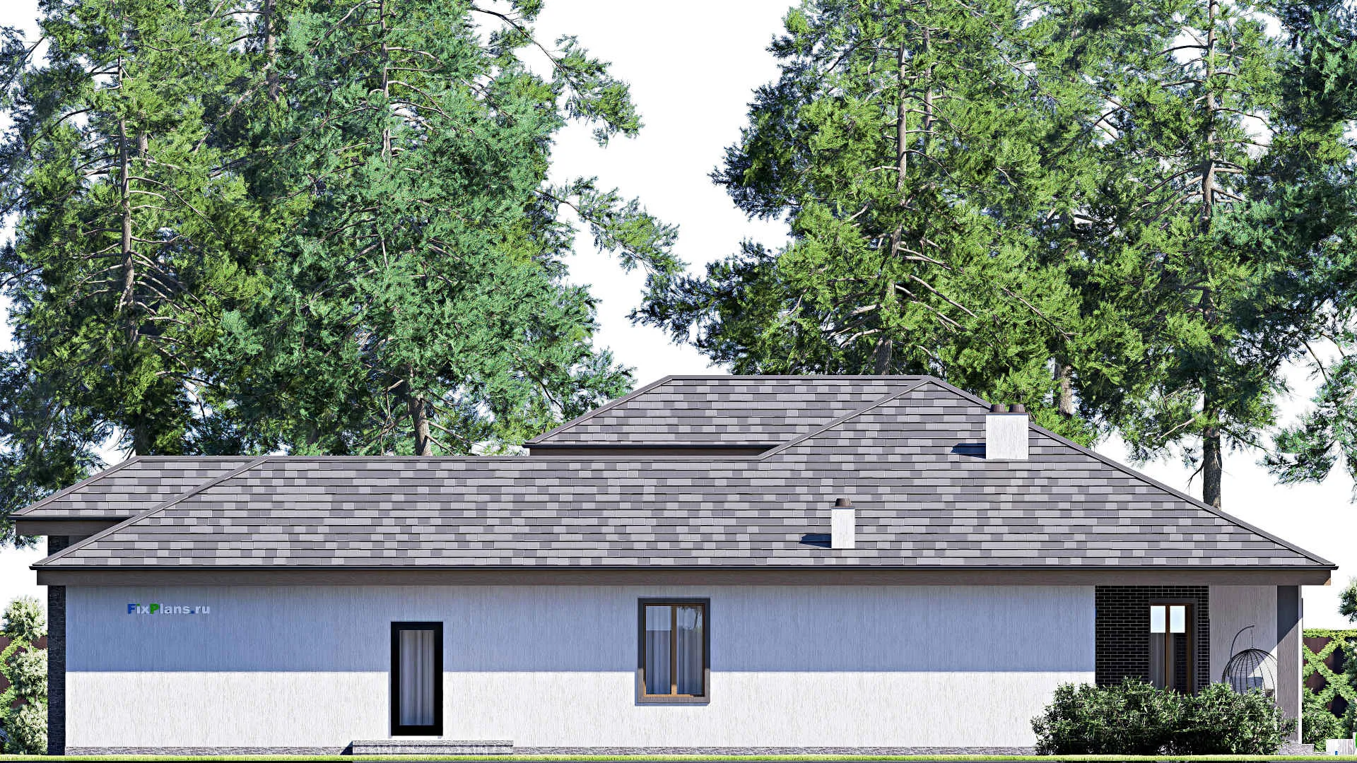 F-17297 - Проект одноэтажного дома 20 на 24, площадью 300 м² с террасой, гаражом на 2 машины и 4 спальнями