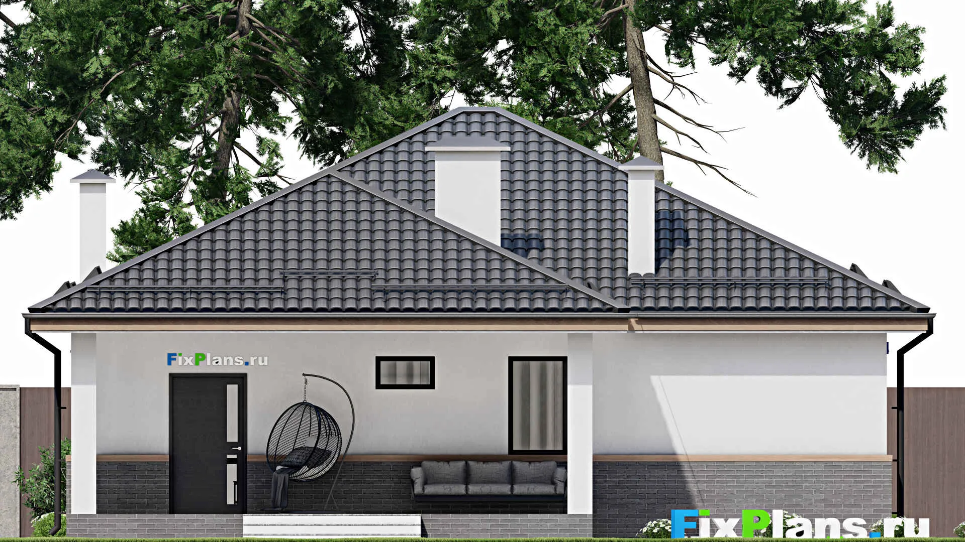 F-3617 - Проект одноэтажного дома 12 на 13, площадью 160 м² с террасой и 3 спальнями