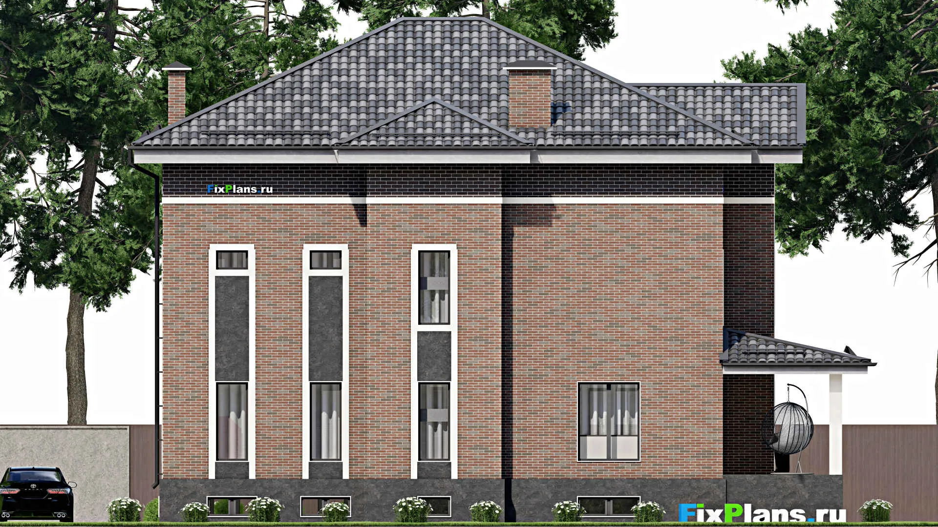 F-2402 - Проект двухэтажного дома с мансардой 14 на 15, площадью 330 м² с террасой и 8 спальнями