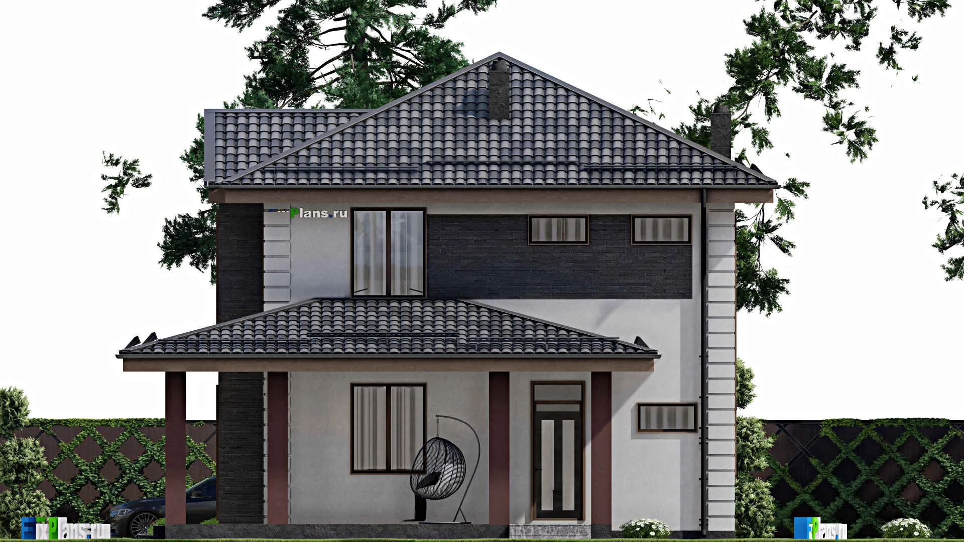 F-7757 - Планы двухэтажного дома 12 на 14, площадью 190 м² с террасой и 4 спальнями