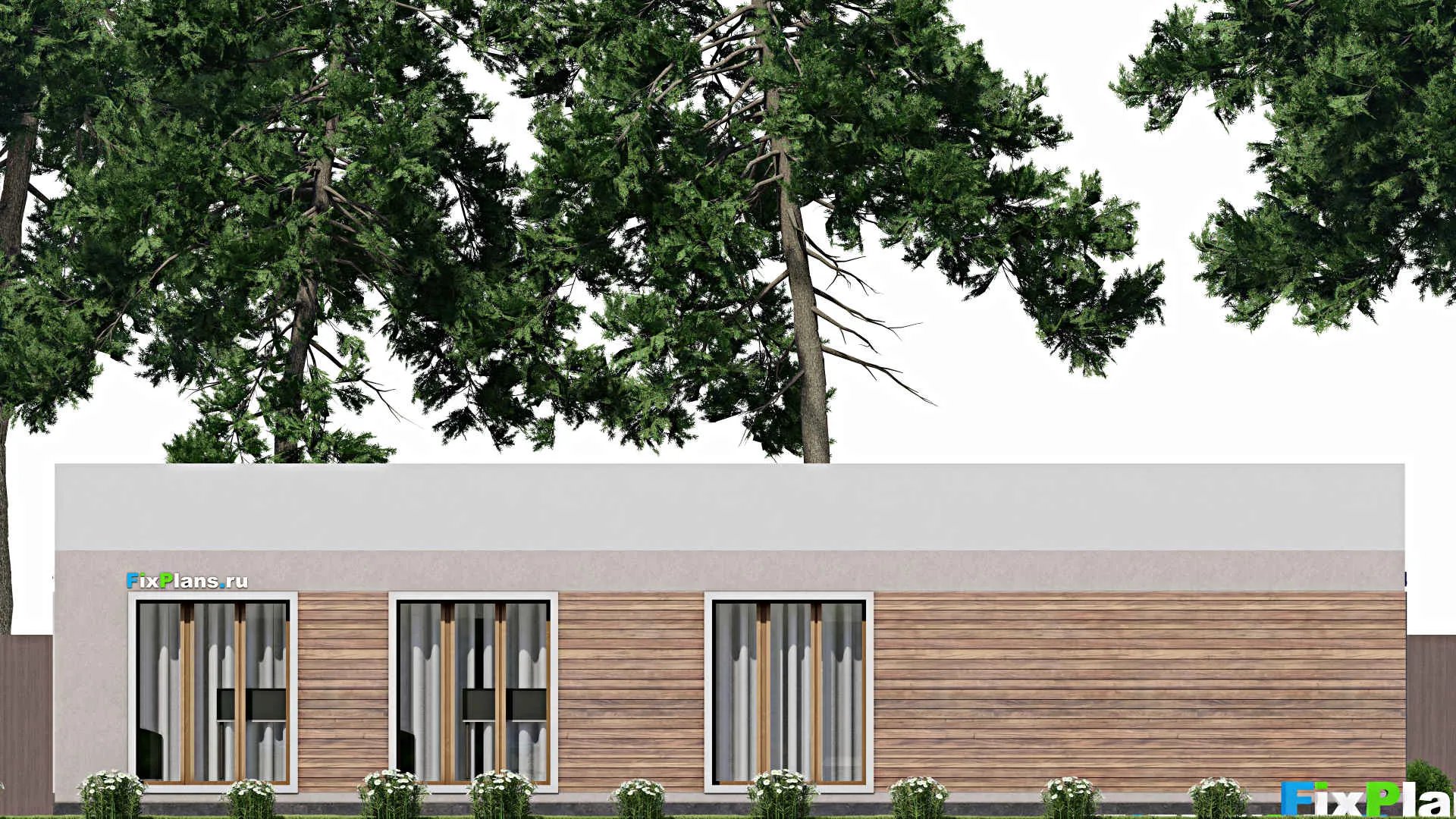 F-8936 - Проект одноэтажного дома 18 на 18, площадью 240 м² с гаражом на 2 машины и 3 спальнями