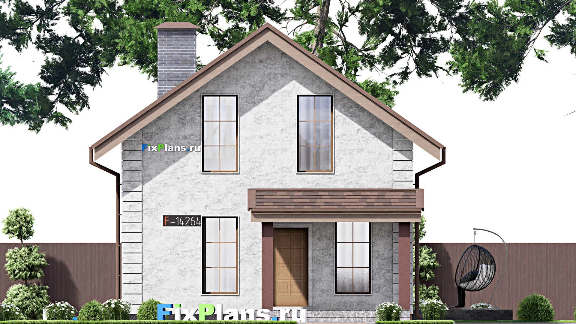 F-14264 - Проект дома с мансардой 11 на 14, площадью 130 м² с террасой и 2 спальнями