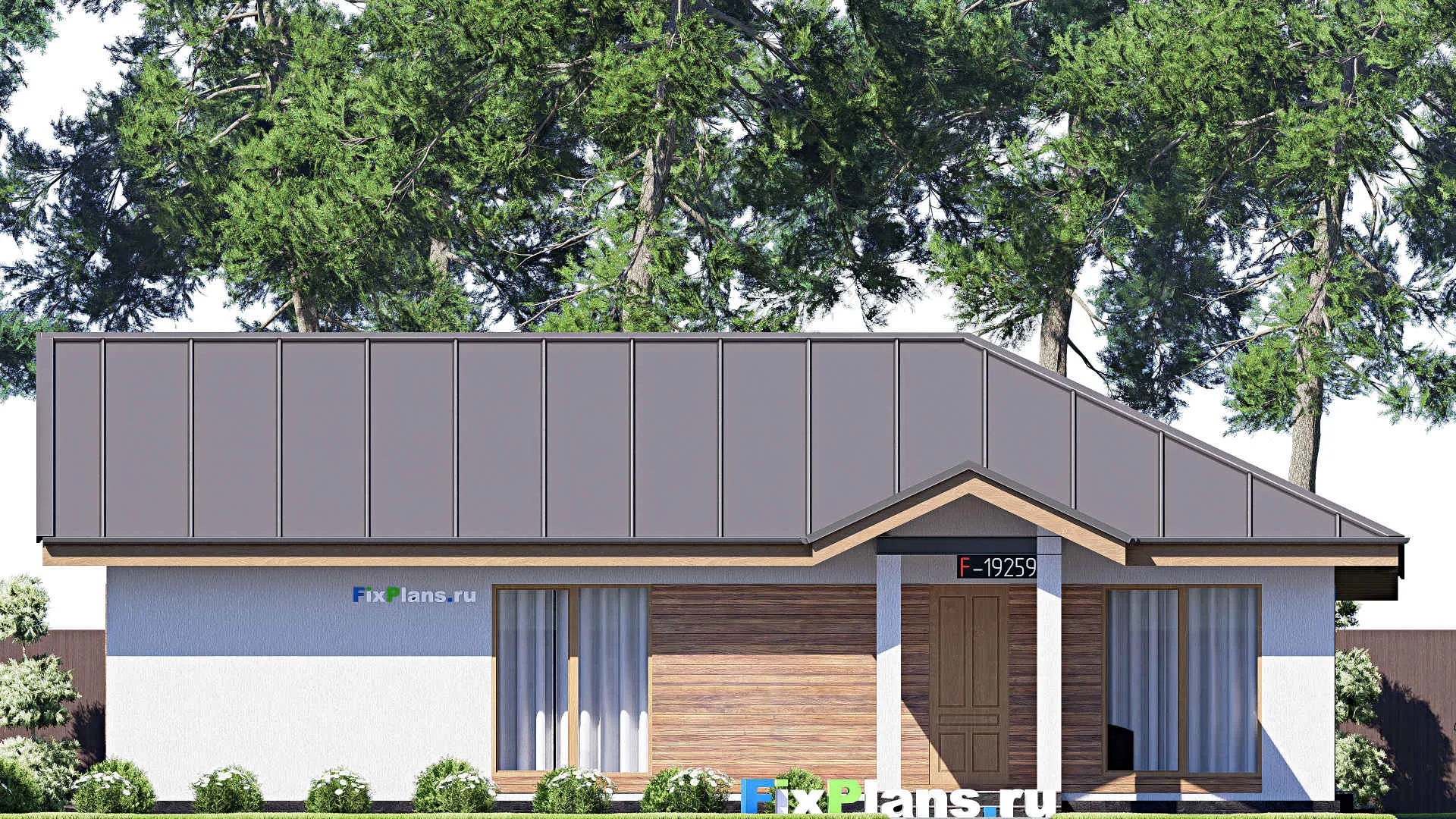 F-19259 - Проект одноэтажного дома 16 на 21, площадью 260 м² с террасой, баней и 4 спальнями