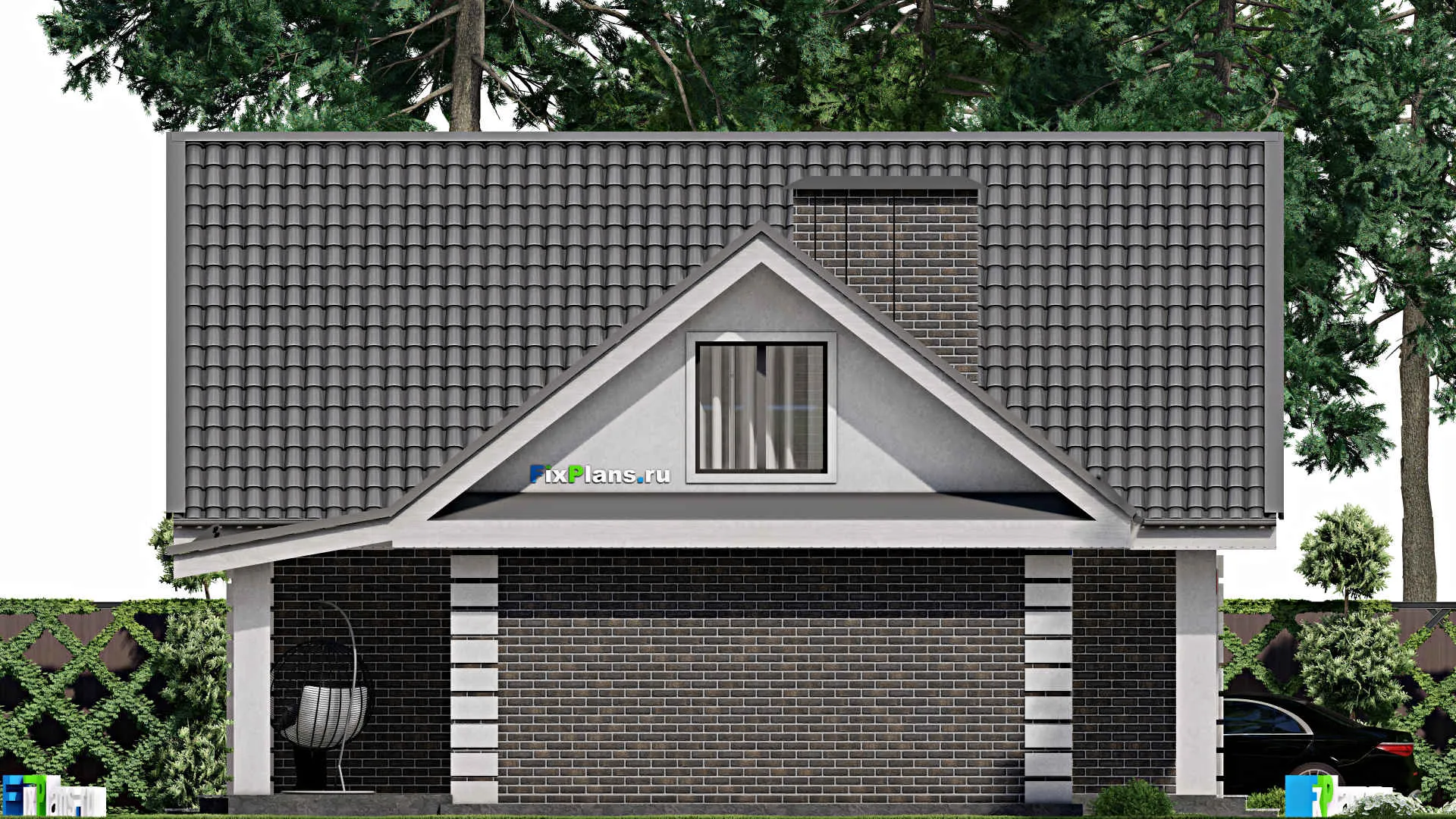 F-6470 - План одноэтажного дома 11 на 13, площадью 110 м² с террасой и 3 спальнями