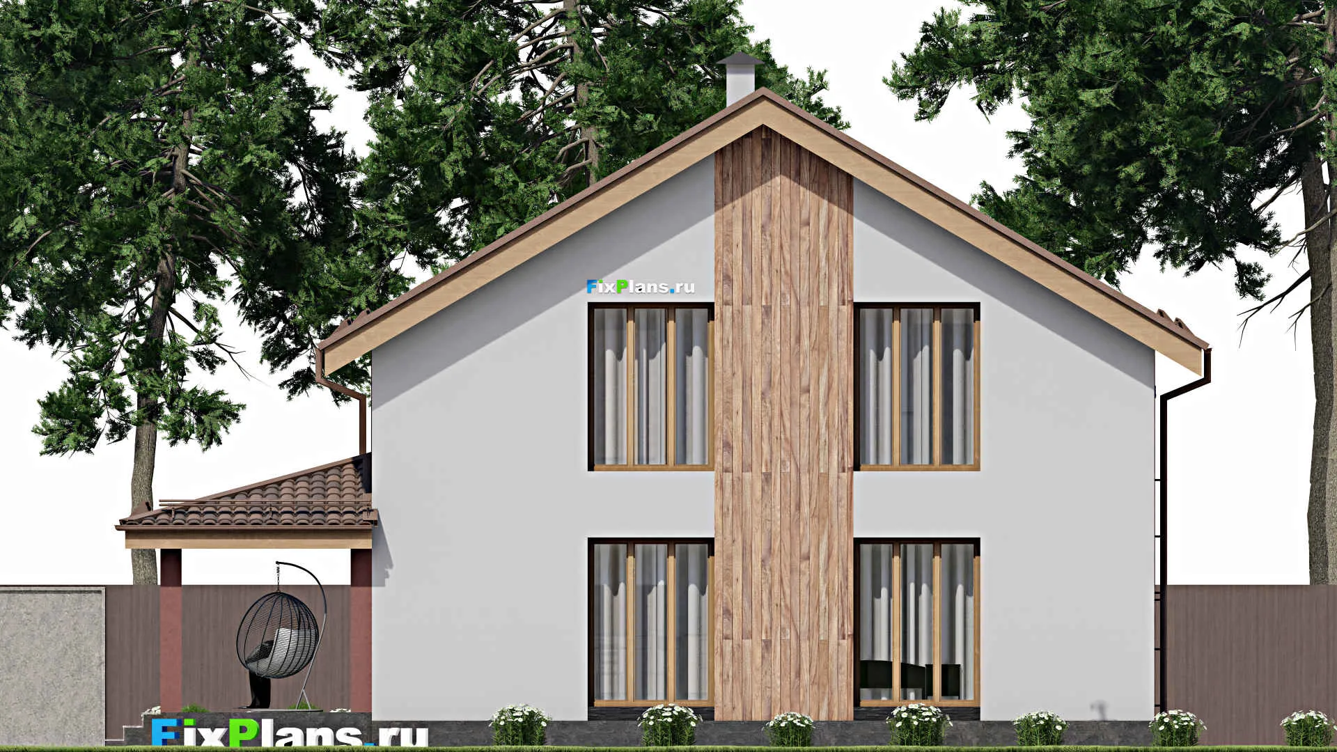 F-9332 - Проект дома с мансардой 13 на 15, площадью 200 м² с террасой и 3 спальнями