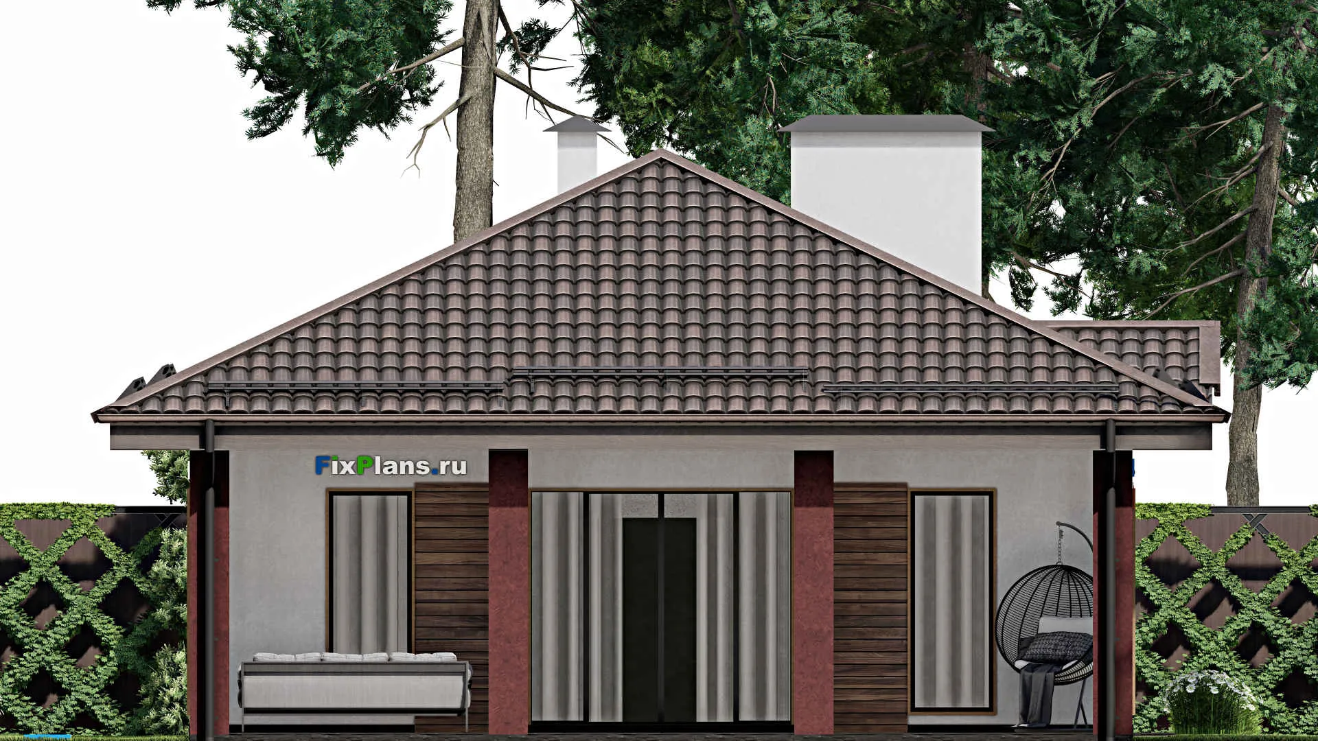 F-6902 - Проект одноэтажного дома 10 на 17, площадью 150 м² с террасой и 3 спальнями