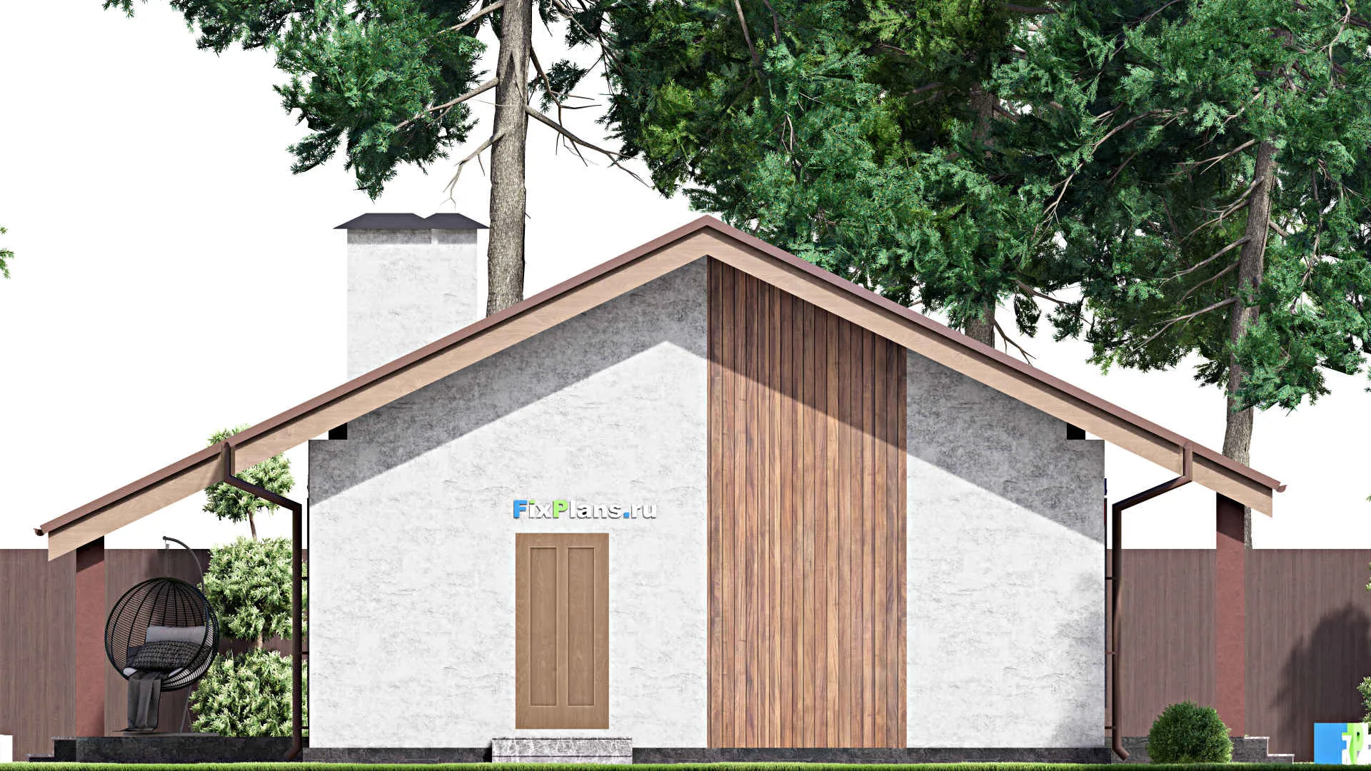 F-14138 - Проект одноэтажного дома 11 на 13, площадью 90 м² с террасой и 2 спальнями