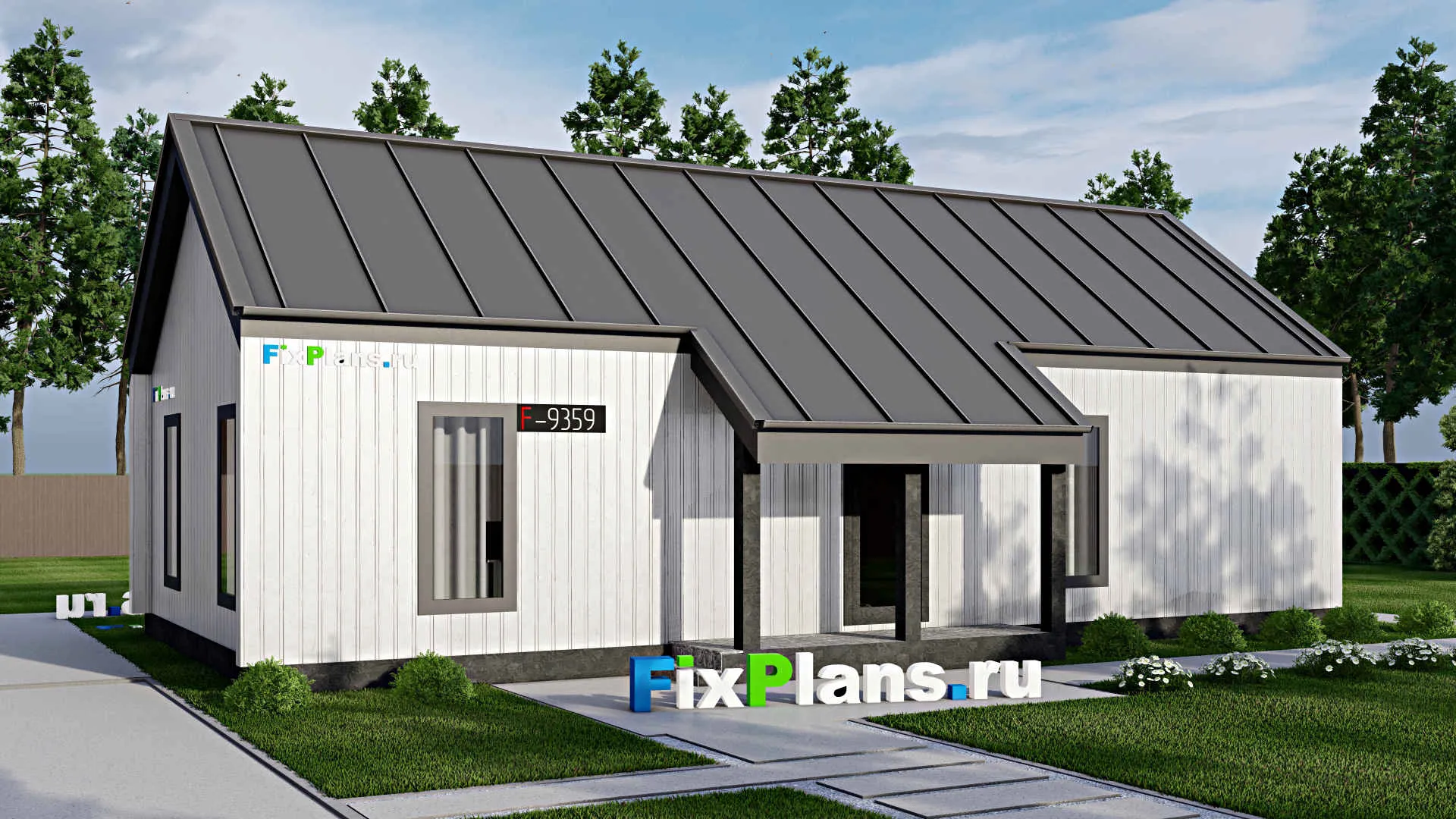 F-9359 - Проект дома с мансардой 9 на 15, площадью 100 м² с террасой и 2 спальнями