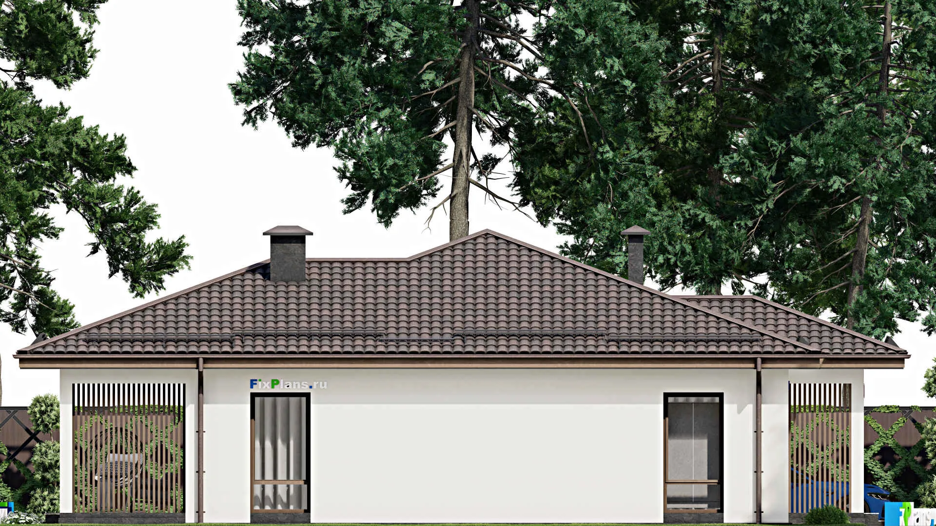 F-4256 - Проект одноэтажного дома 12 на 13, площадью 160 м² с террасой и 4 спальнями