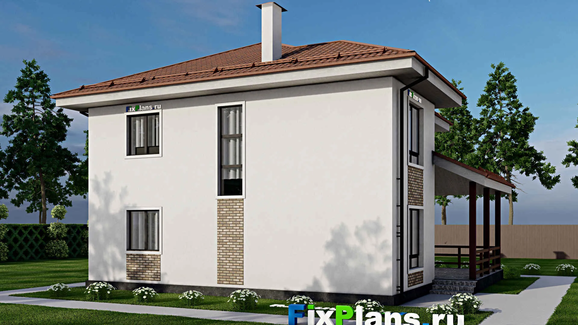 F-8684 - Проект двухэтажного дома 12 на 14, площадью 220 м² с террасой, балконом и 4 спальнями