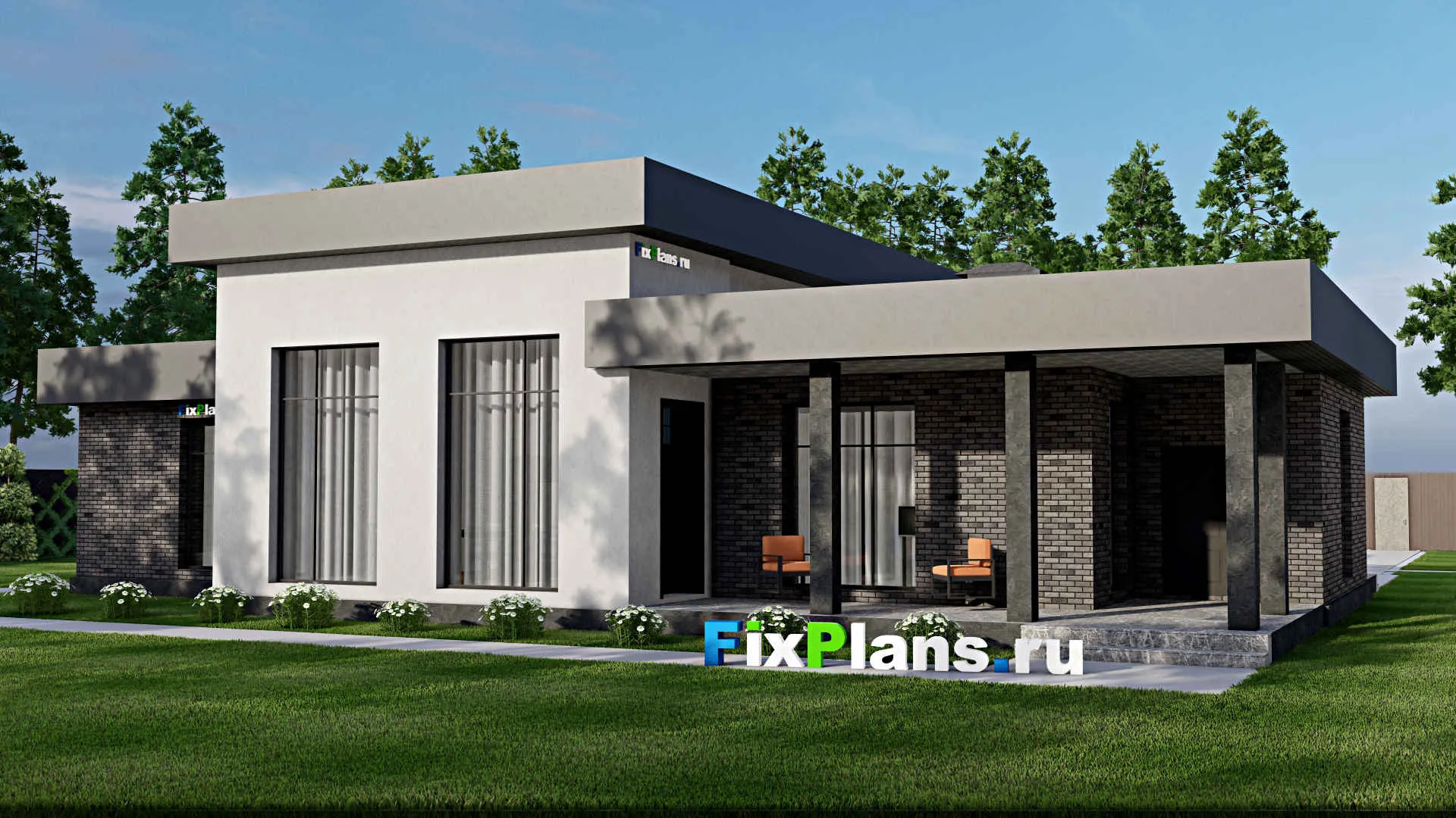 F-10997 - Проект одноэтажного дома 17 на 21, площадью 240 м² с террасой и 3 спальнями