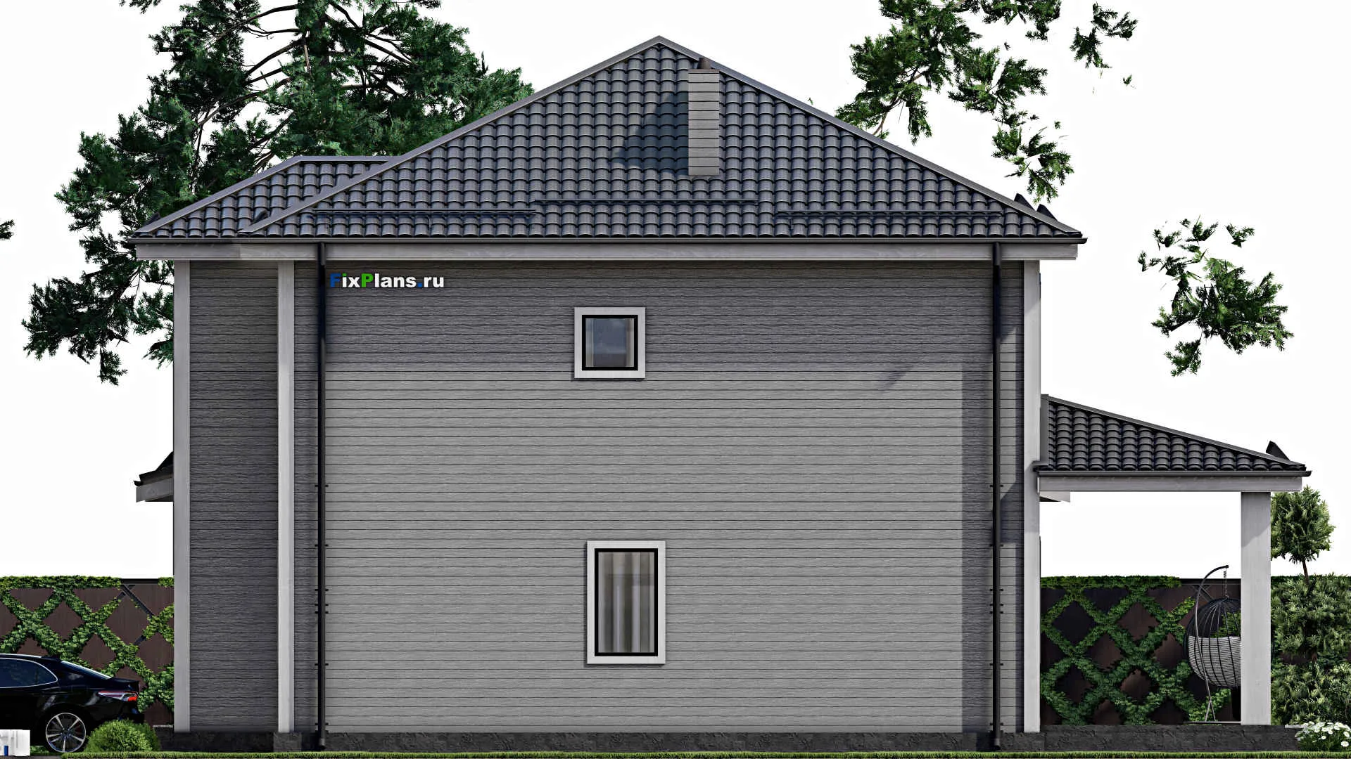 F-5345 - Планы двухэтажного дома 12 на 16, площадью 220 м² с гаражом на 1 машину и 4 спальнями