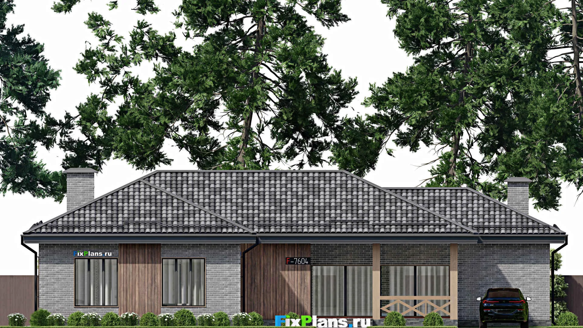 F-7604 - Проект одноэтажного дома 16 на 21, площадью 190 м² с баней, бассейном и 2 спальнями