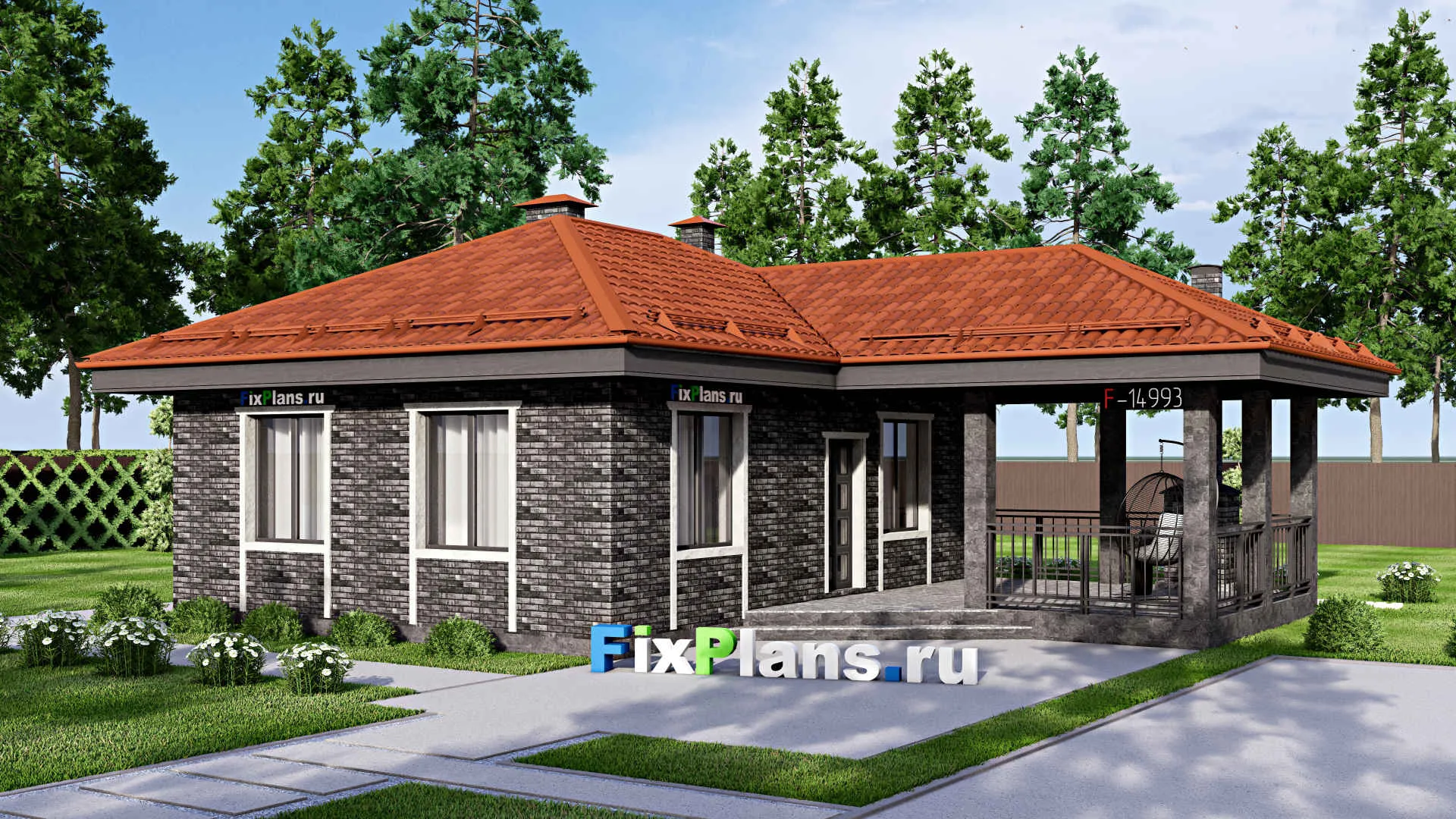 F-14993 - Проект бани 11 на 13, площадью 90 м² с комнатой отдыха, терассой и санузлом