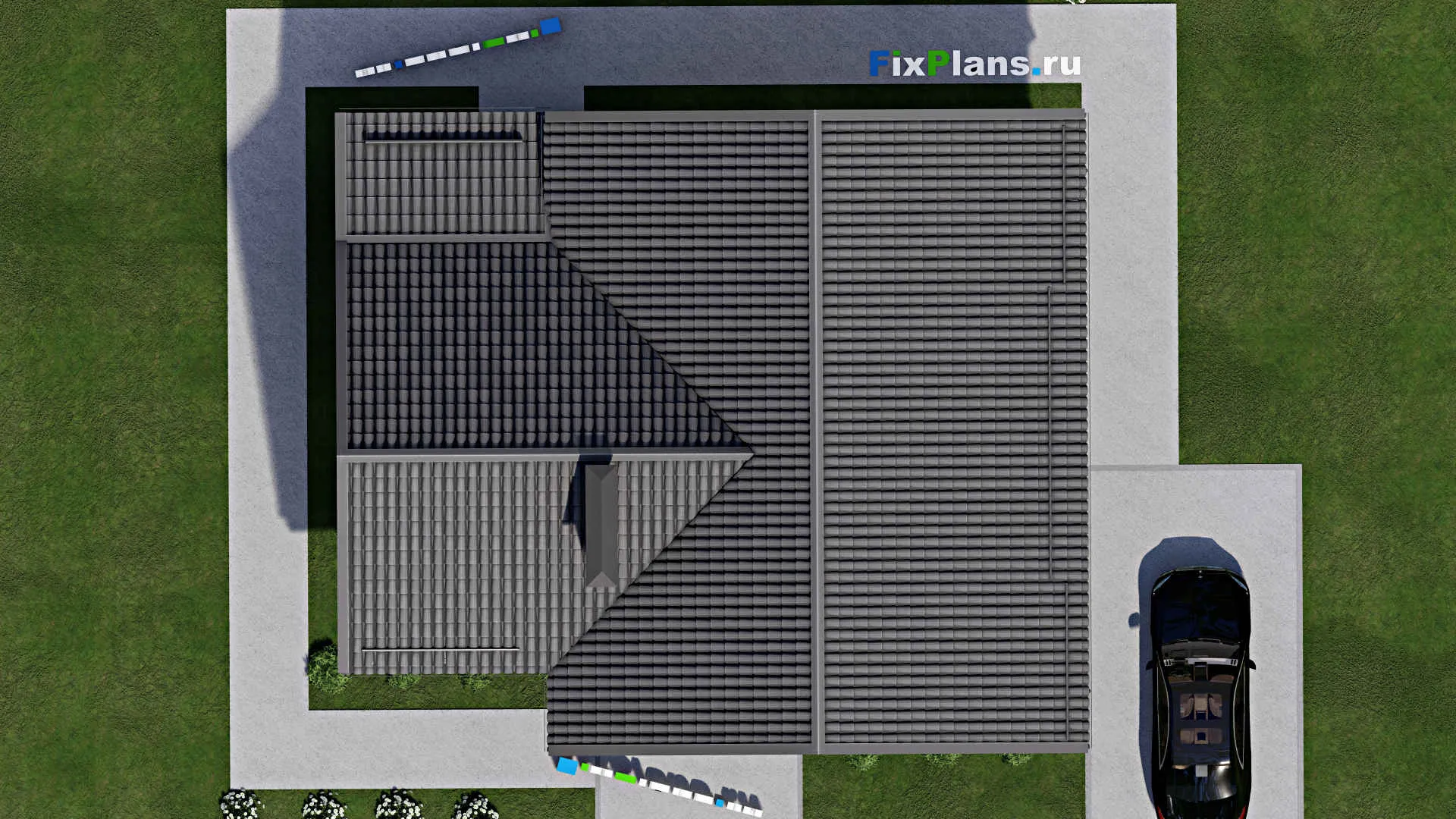 F-6470 - План одноэтажного дома 11 на 13, площадью 110 м² с террасой и 3 спальнями