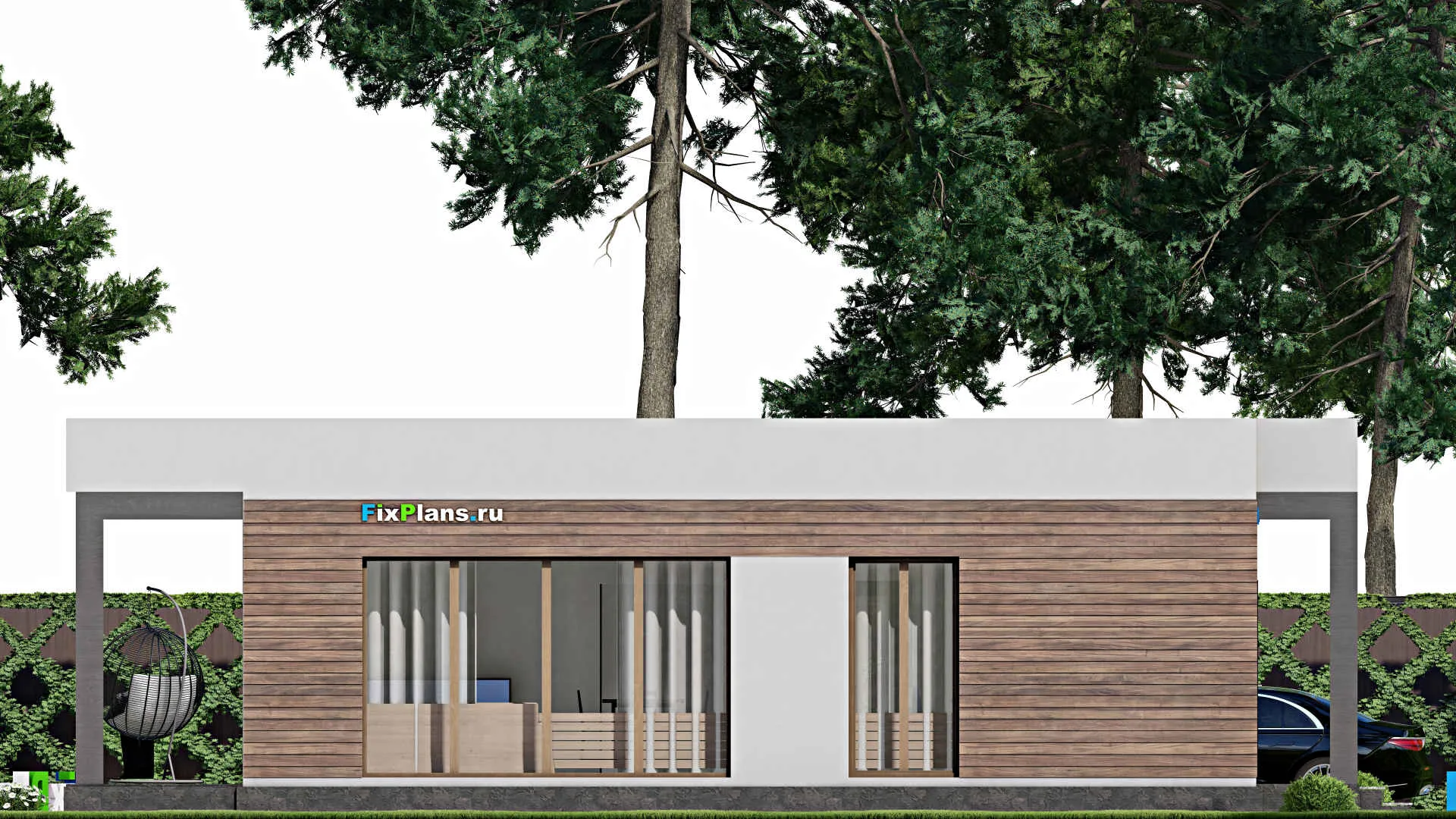 F-6569 - Проект одноэтажного дома 9 на 11, площадью 90 м² с террасой и 2 спальнями