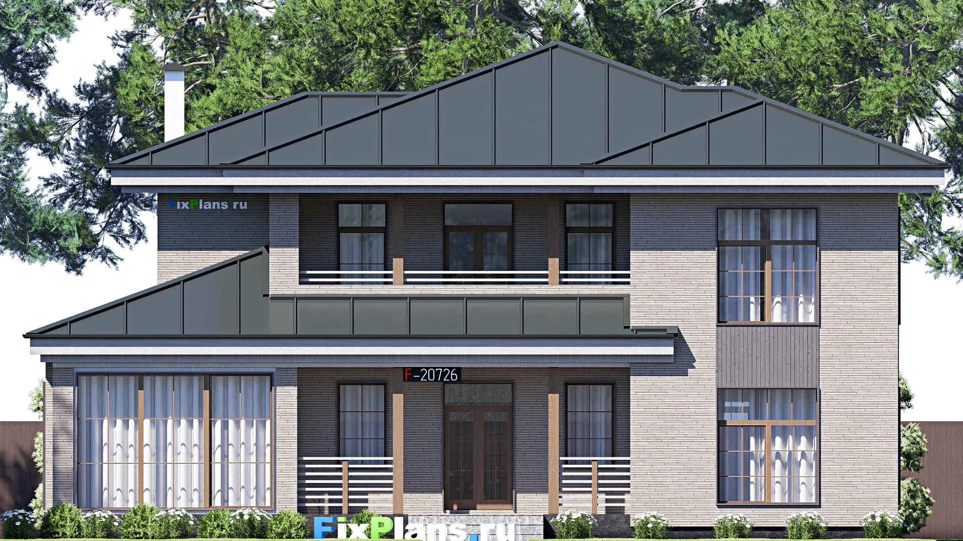 F-20726 - Проект двухэтажного дома 15 на 17, площадью 280 м² с террасой, балконом и 4 спальнями