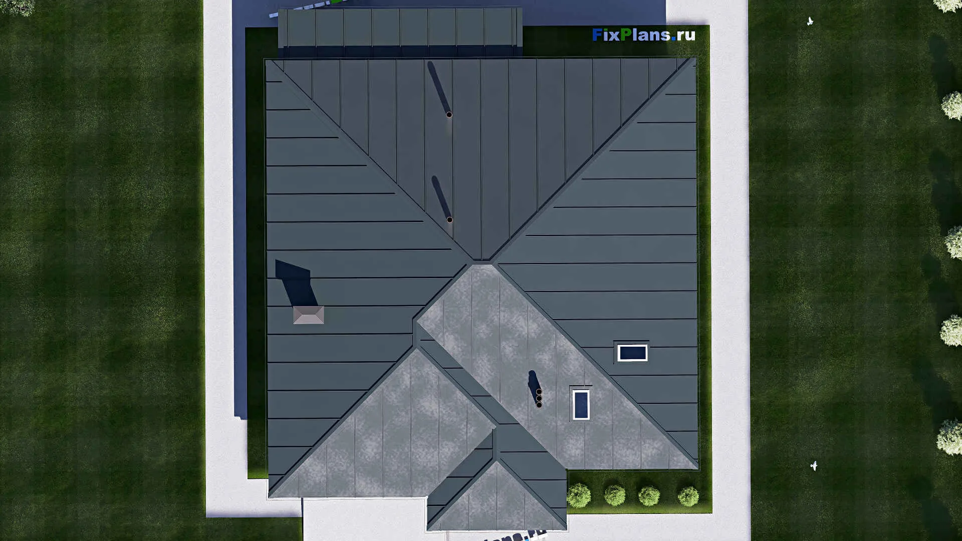 F-20483 - Проект одноэтажного дома 16 на 20, площадью 230 м² с террасой, гаражом на 2 машины и 3 спальнями