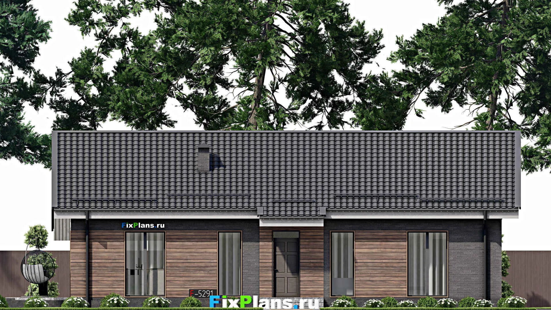 F-5291 - План одноэтажного дома 11 на 16, площадью 160 м² с террасой и 3 спальнями