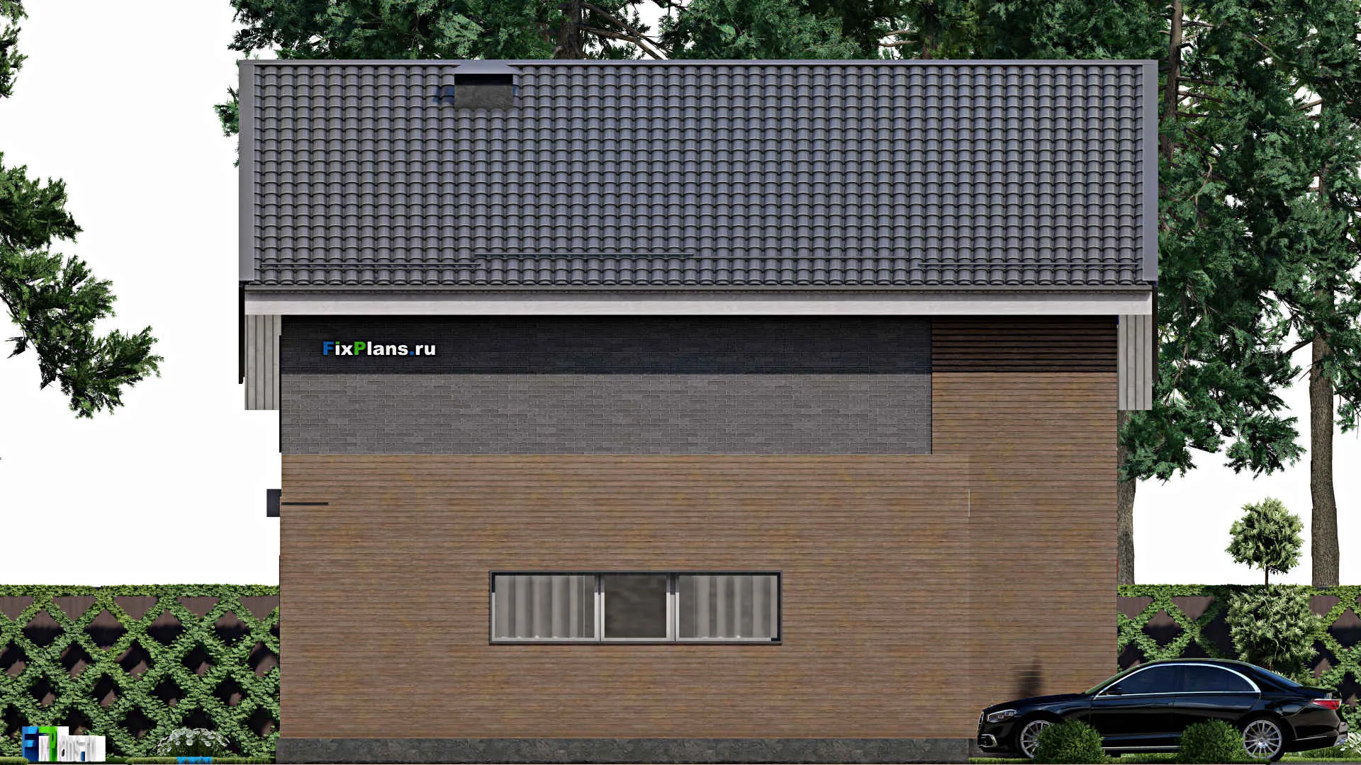 F-3734 - Проект дома с мансардой 12 на 15, площадью 200 м² с балконом, гаражом на 1 машину и 2 спальнями